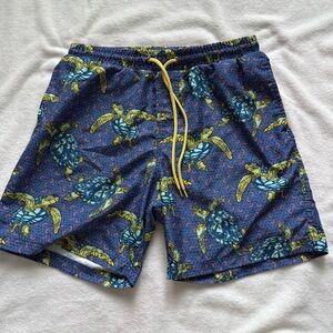 Mens Swim Trunks Turtle Print Blue and Yellow Size M Club Room Brand